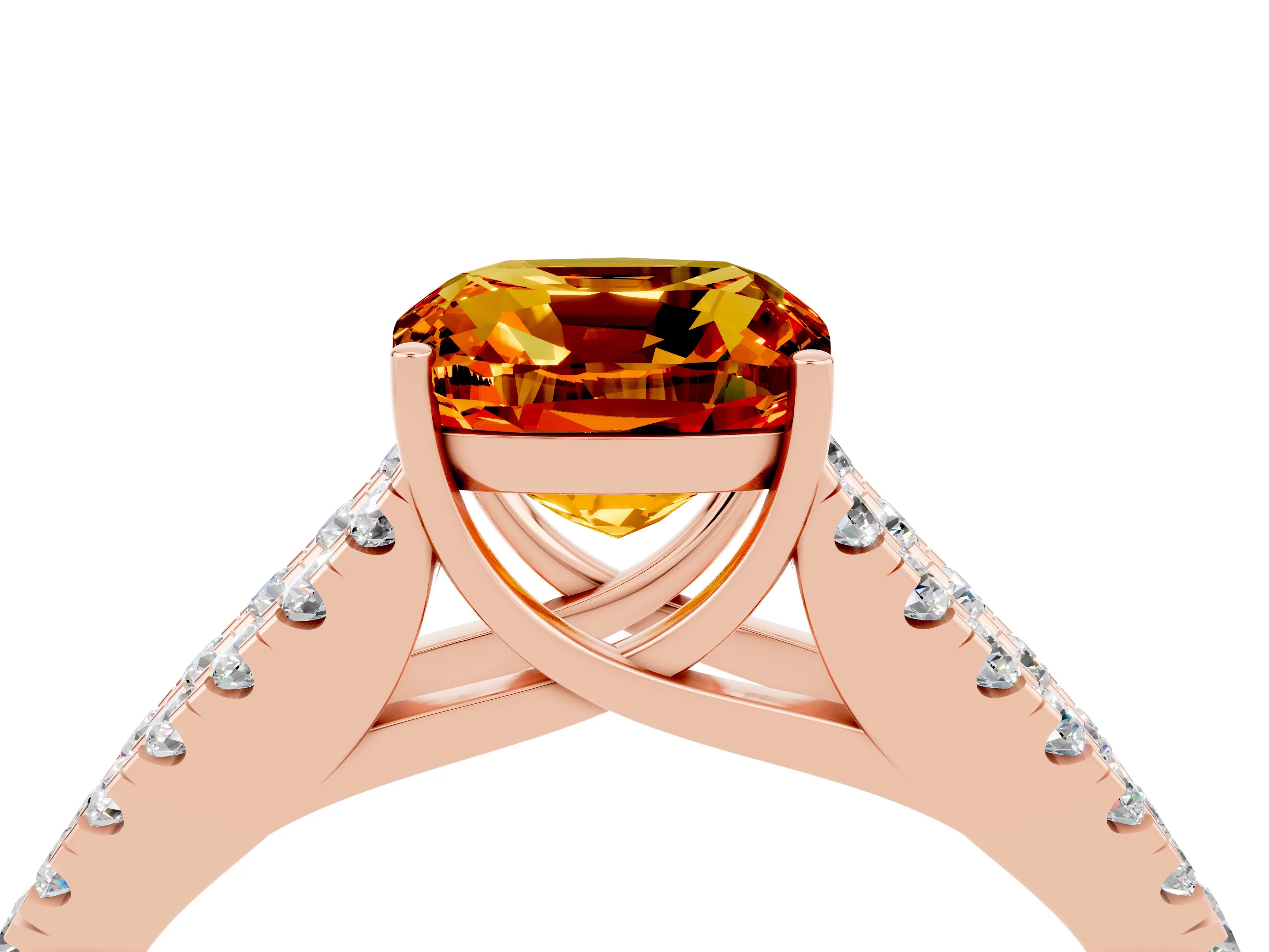 Rose gold Cushion Cut Citrine Split Shank Pavé Engagement Ring with Four-Prong Setting_16
