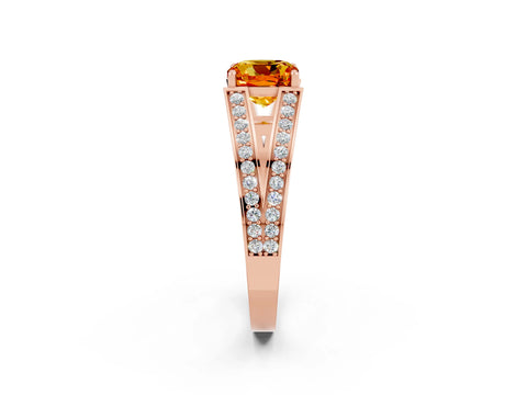 Rose gold Cushion Cut Citrine Split Shank Ring with Pavé Band and Four-Prong Setting_2