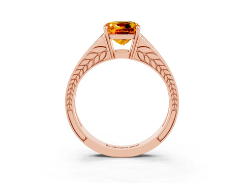 Rose gold Cushion Cut Citrine Split Shank Ring with Pavé Band and Four-Prong Setting_3