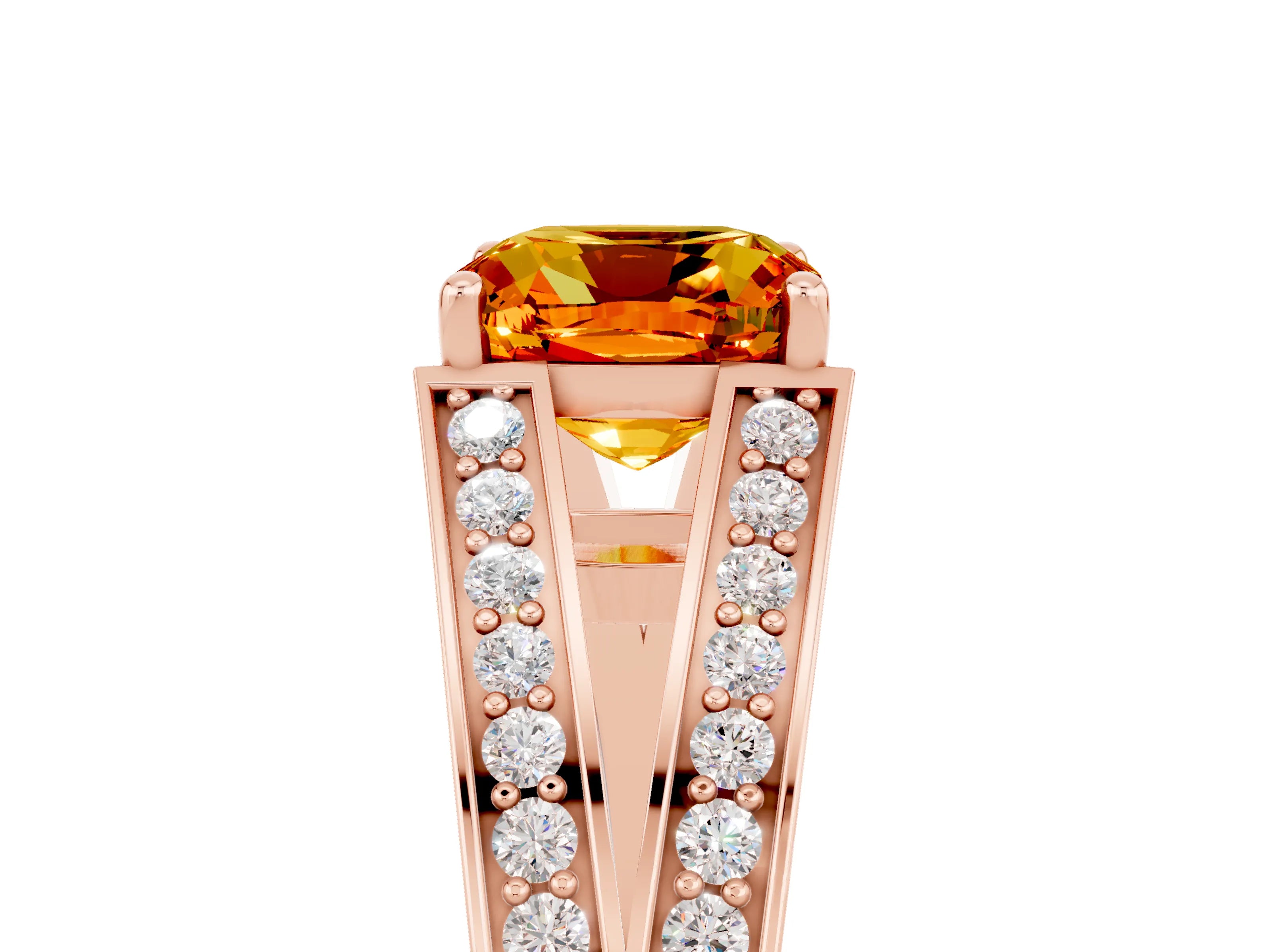 Rose gold Cushion Cut Citrine Split Shank Ring with Pavé Band and Four-Prong Setting_5