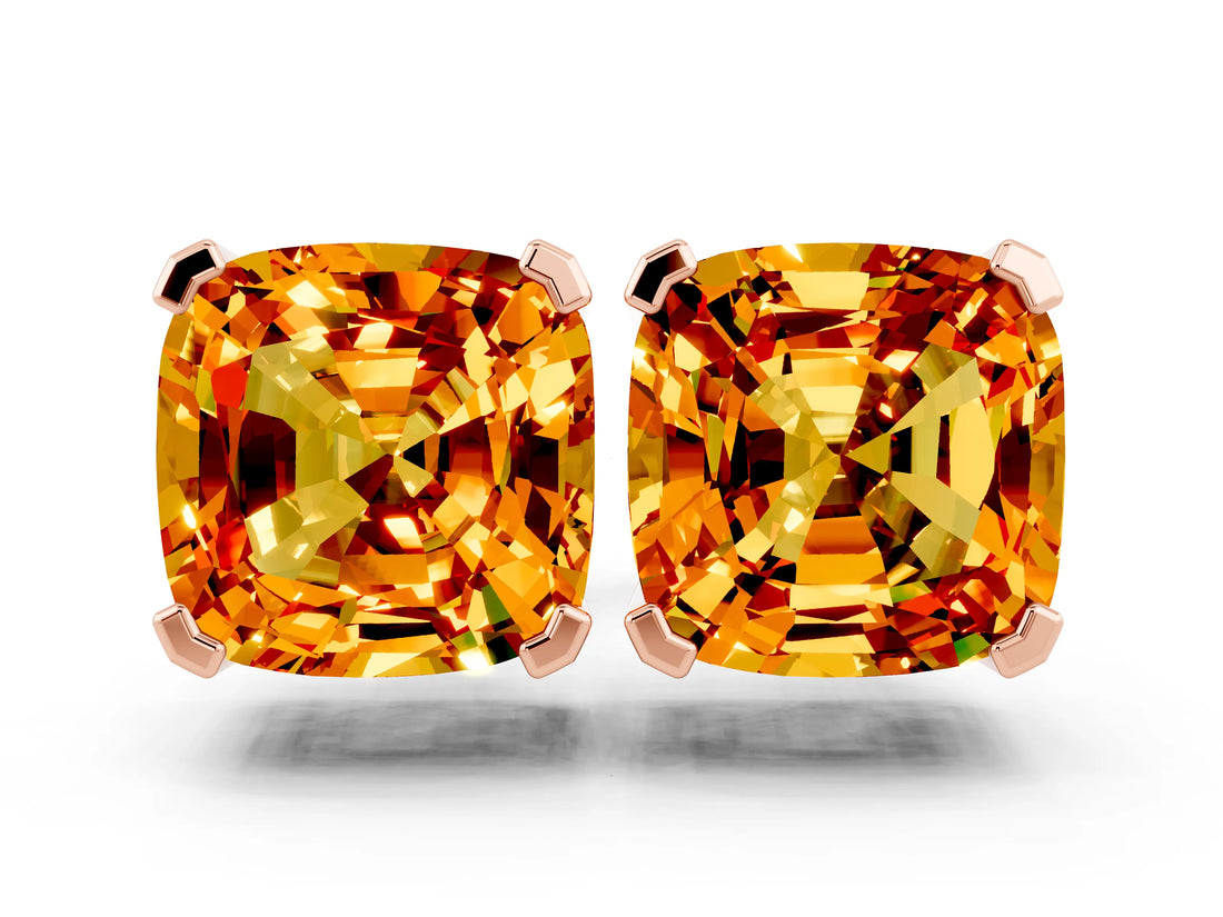 14K Rose Gold 0.63 Carat Cushion Citrine Stud Earrings
