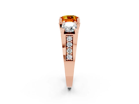 Rose gold Cushion Cut Citrine Three-Stone Ring with Channel Set Band and Four-Prong Setting_2