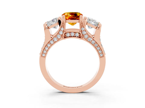 Rose gold Cushion Cut Citrine Three-Stone Ring with Channel Set Band and Four-Prong Setting_3