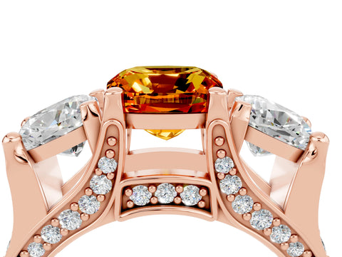 Rose gold Cushion Cut Citrine Three-Stone Ring with Channel Set Band and Four-Prong Setting_4
