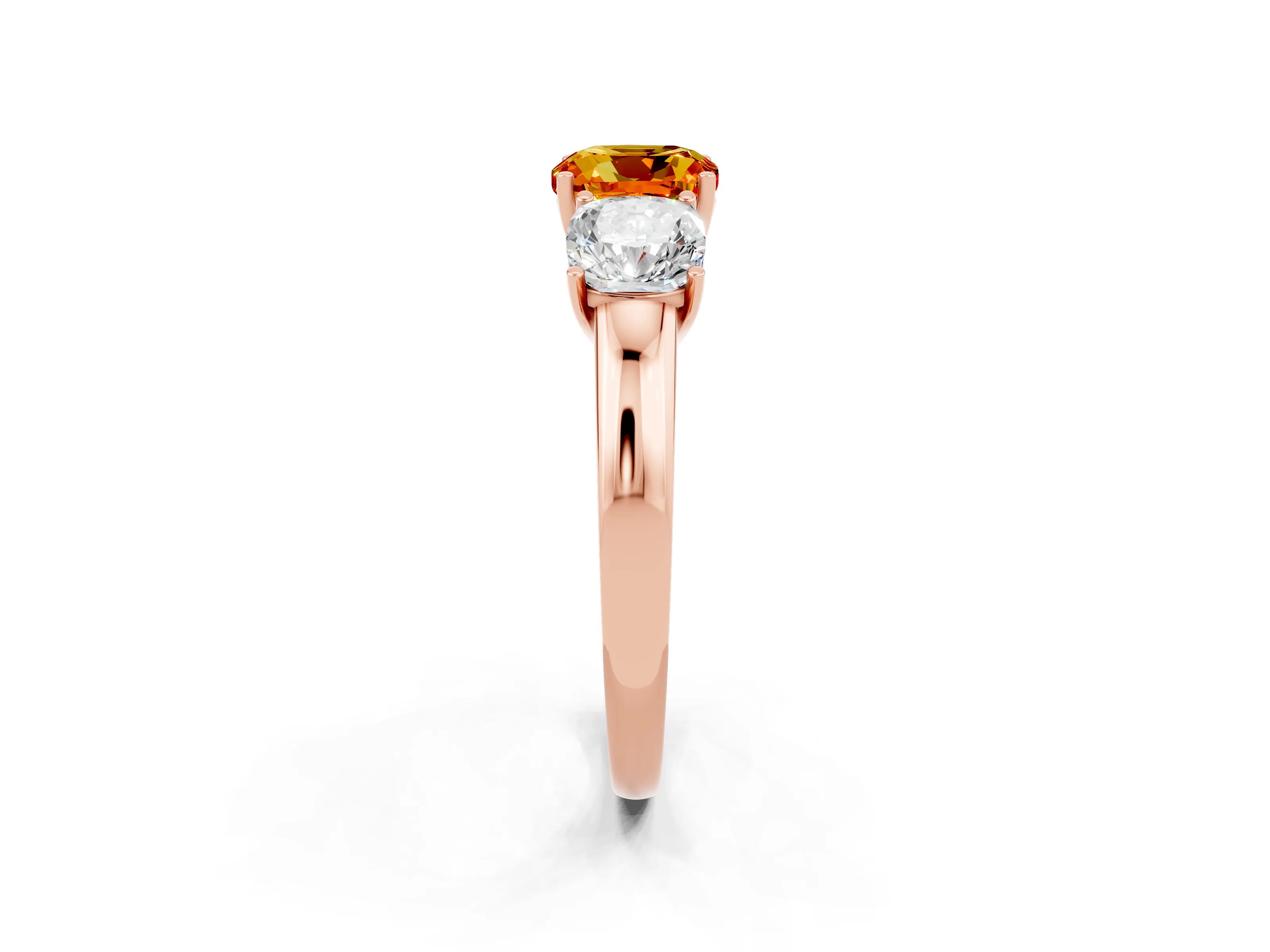 Rose gold Cushion Cut Citrine Three-Stone Ring with Four-Prong Setting and Classic Band_2