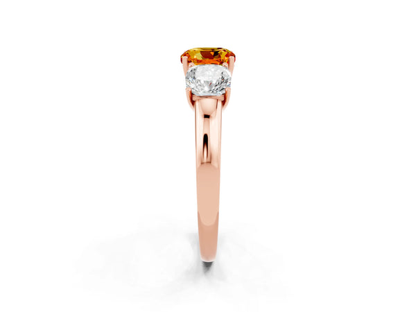 Rose gold Cushion Cut Citrine Three-Stone Ring with Four-Prong Setting and Classic Band
