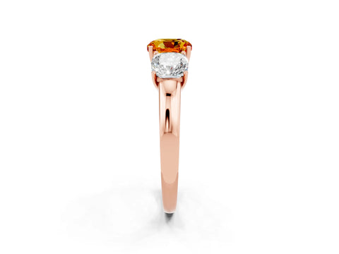 Rose gold Cushion Cut Citrine Three-Stone Ring with Four-Prong Setting and Classic Band_2