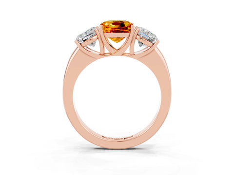 Rose gold Cushion Cut Citrine Three-Stone Ring with Four-Prong Setting and Classic Band_3