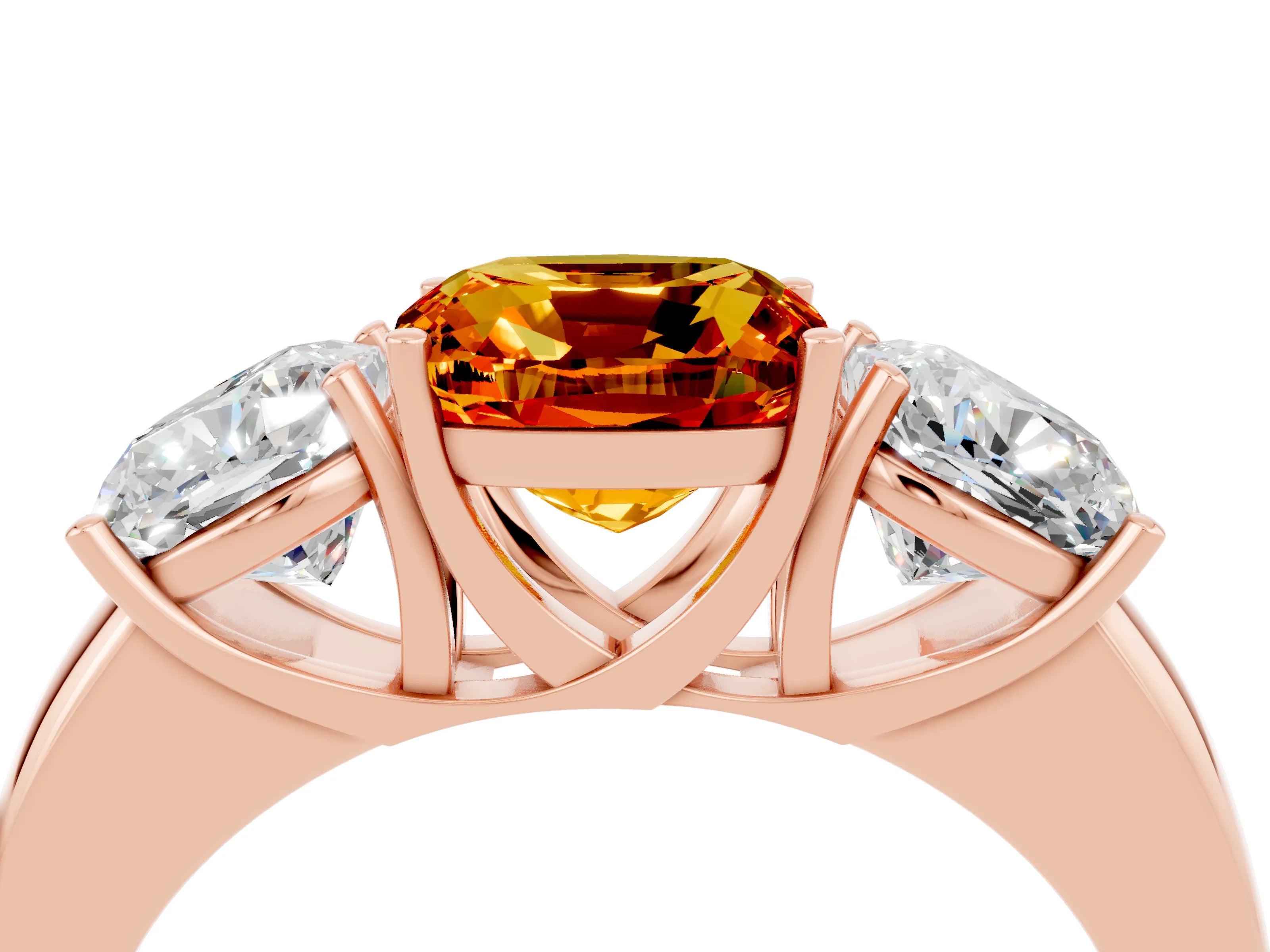 Rose gold Cushion Cut Citrine Three-Stone Ring with Four-Prong Setting and Classic Band_4