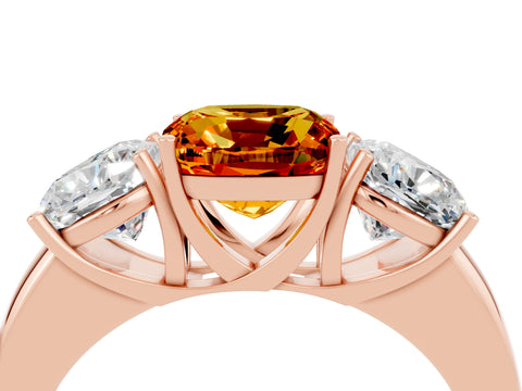 Rose gold Cushion Cut Citrine Three-Stone Ring with Four-Prong Setting and Classic Band_4