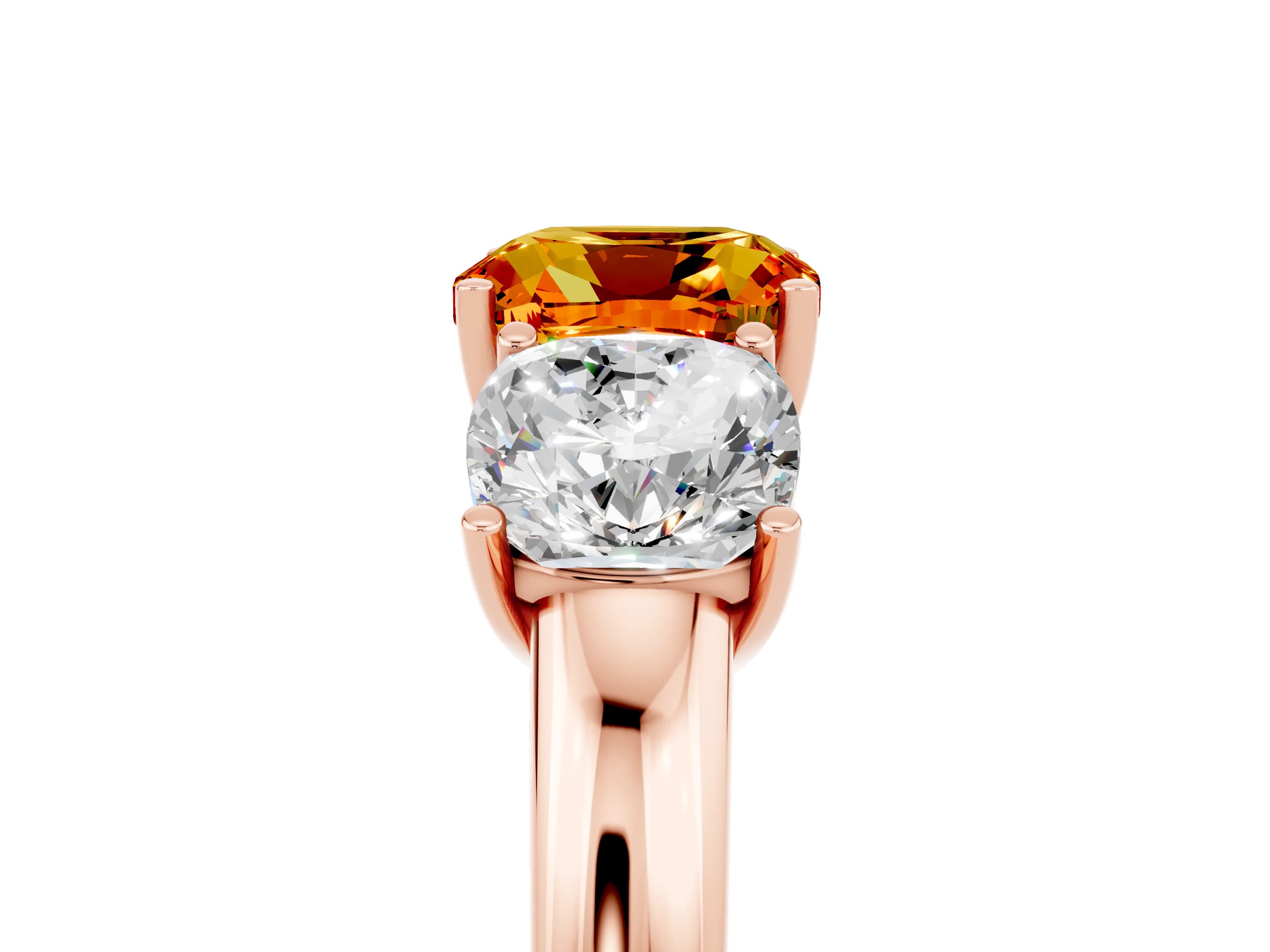 Rose gold Cushion Cut Citrine Three-Stone Ring with Four-Prong Setting and Classic Band_5
