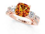 Rose gold Cushion Cut Citrine Three-Stone Ring with Pavé Split Shank and Four-Prong Setting_13
