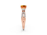 Rose gold Cushion Cut Citrine Three-Stone Ring with Pavé Split Shank and Four-Prong Setting_14