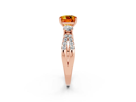Rose gold Cushion Cut Citrine Three-Stone Ring with Pavé Split Shank and Four-Prong Setting_14