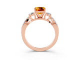 Rose gold Cushion Cut Citrine Three-Stone Ring with Pavé Split Shank and Four-Prong Setting_15