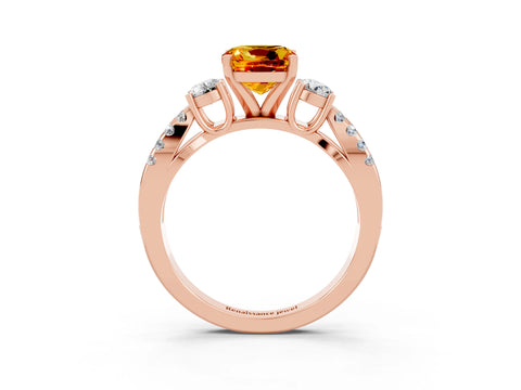 Rose gold Cushion Cut Citrine Three-Stone Ring with Pavé Split Shank and Four-Prong Setting_15