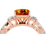 Rose gold Cushion Cut Citrine Three-Stone Ring with Pavé Split Shank and Four-Prong Setting_16