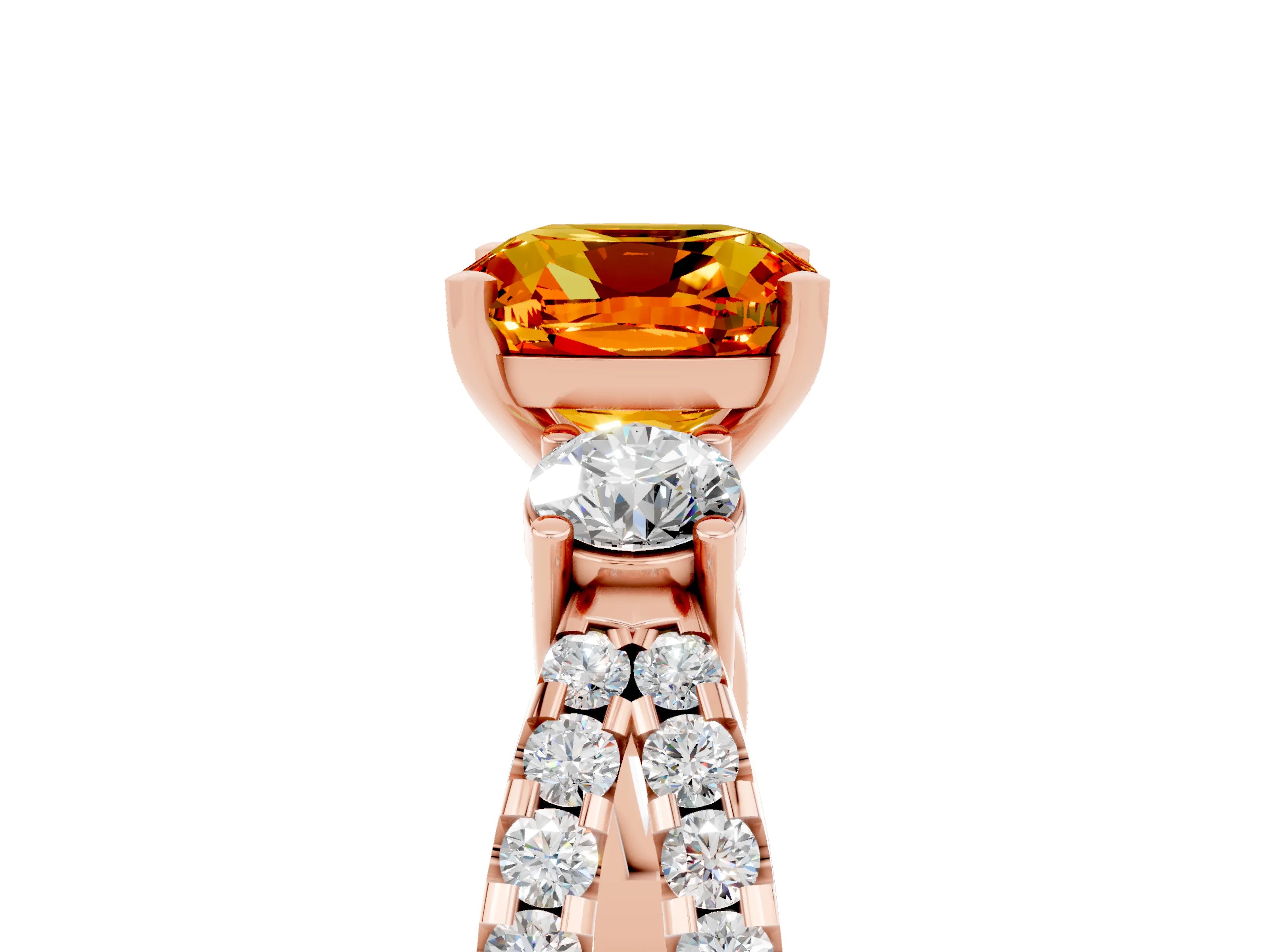 Rose gold Cushion Cut Citrine Three-Stone Ring with Pavé Split Shank and Four-Prong Setting_17