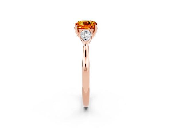 Rose gold Cushion Cut Citrine Three-Stone Ring with Pear  Side Stones and Prong Setting