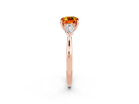 Rose gold Cushion Cut Citrine Three-Stone Ring with Pear Side Stones and Four-Prong Setting_14