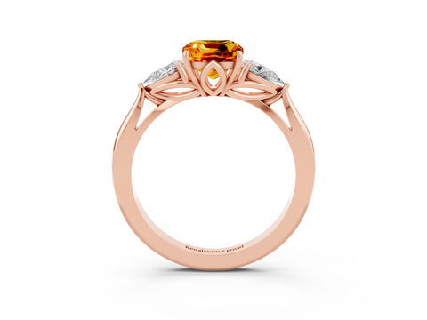 Rose gold Cushion Cut Citrine Three-Stone Ring with Pear Side Stones and Four-Prong Setting_15