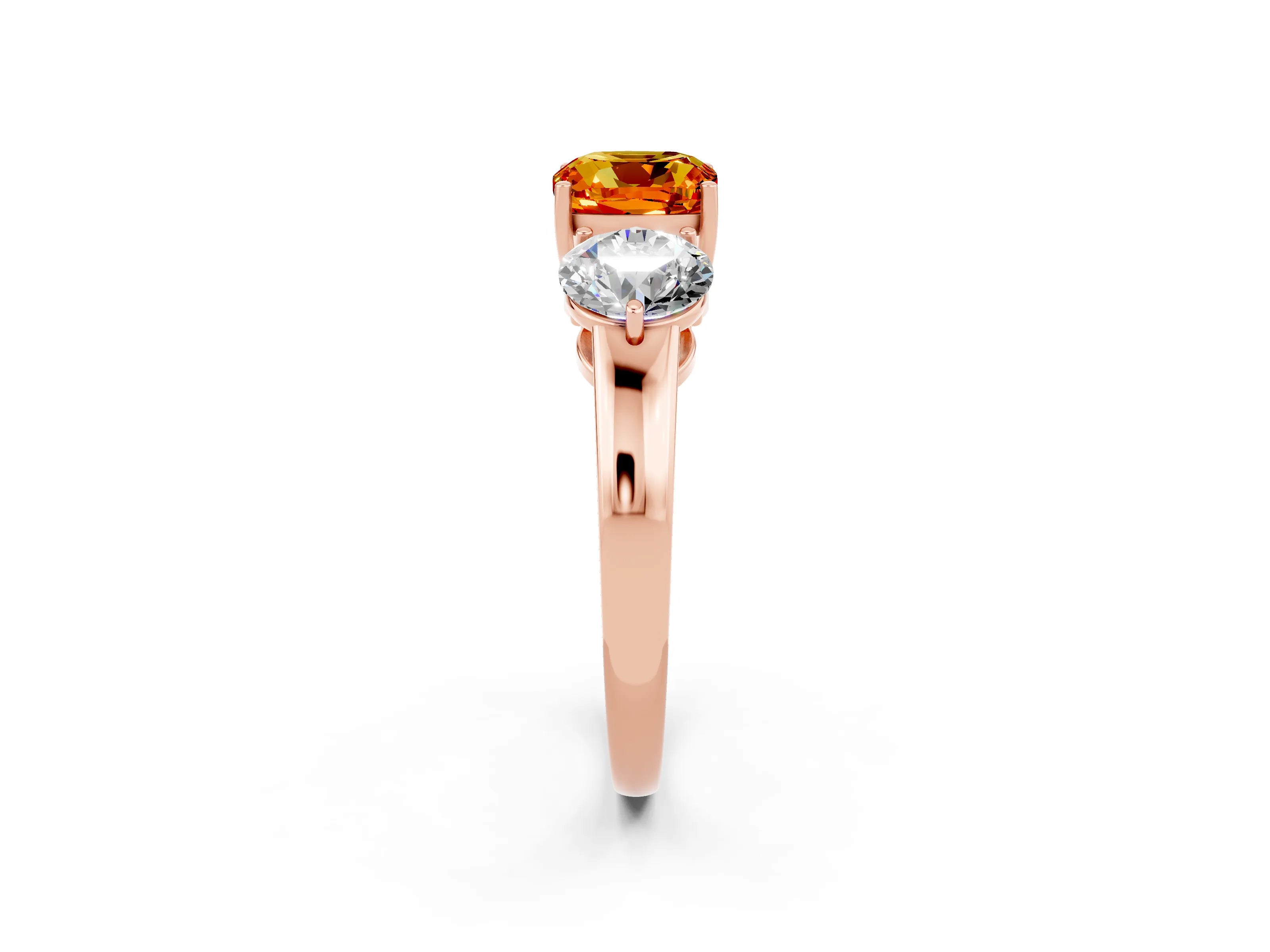 Rose gold Cushion Cut Citrine Three-Stone Ring with Prong Setting and Classic Band_2