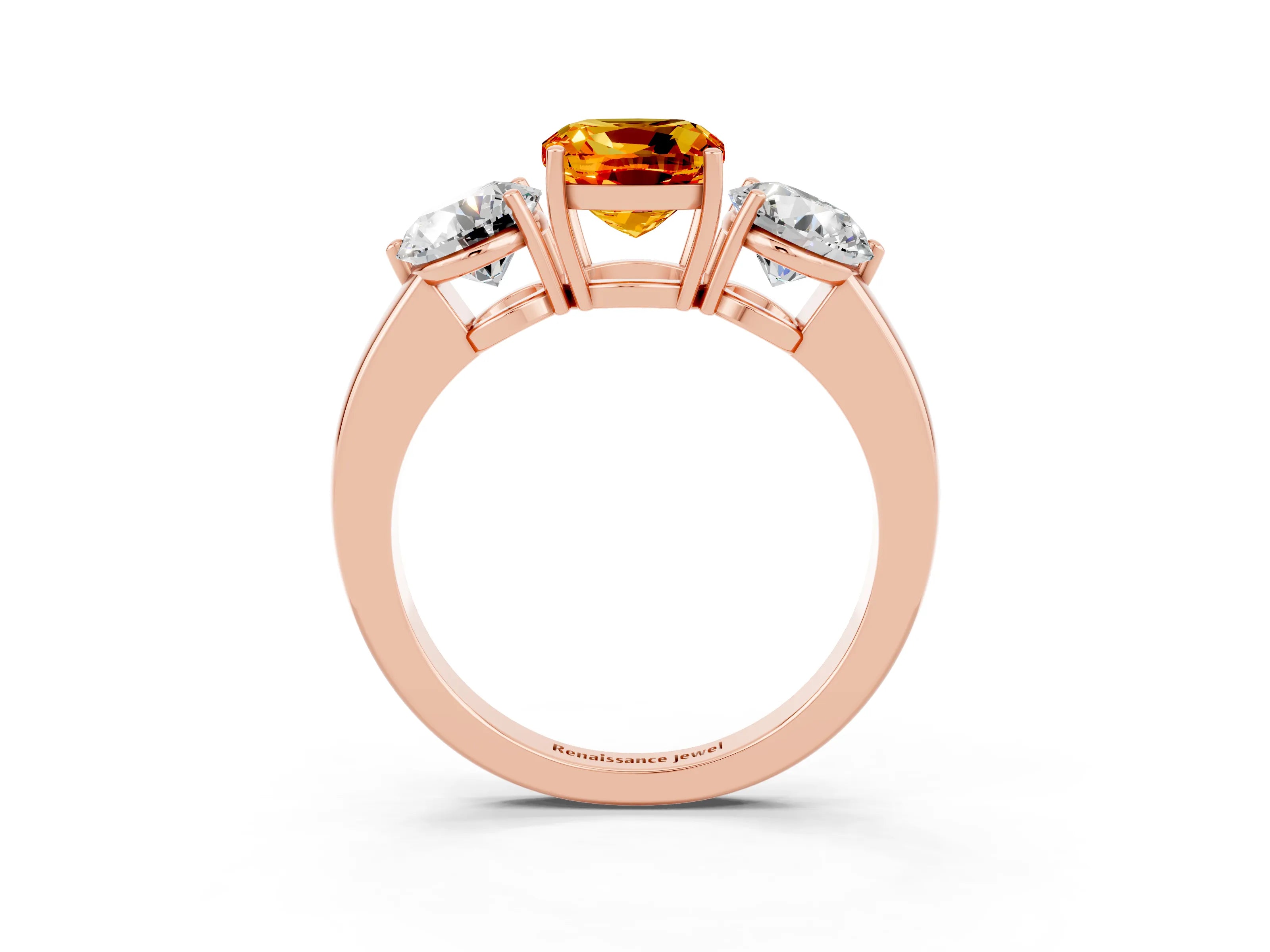 Rose gold Cushion Cut Citrine Three-Stone Ring with Prong Setting and Classic Band_3