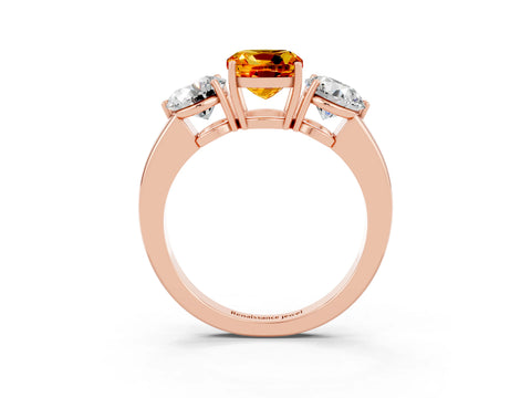 Rose gold Cushion Cut Citrine Three-Stone Ring with Prong Setting and Classic Band_3
