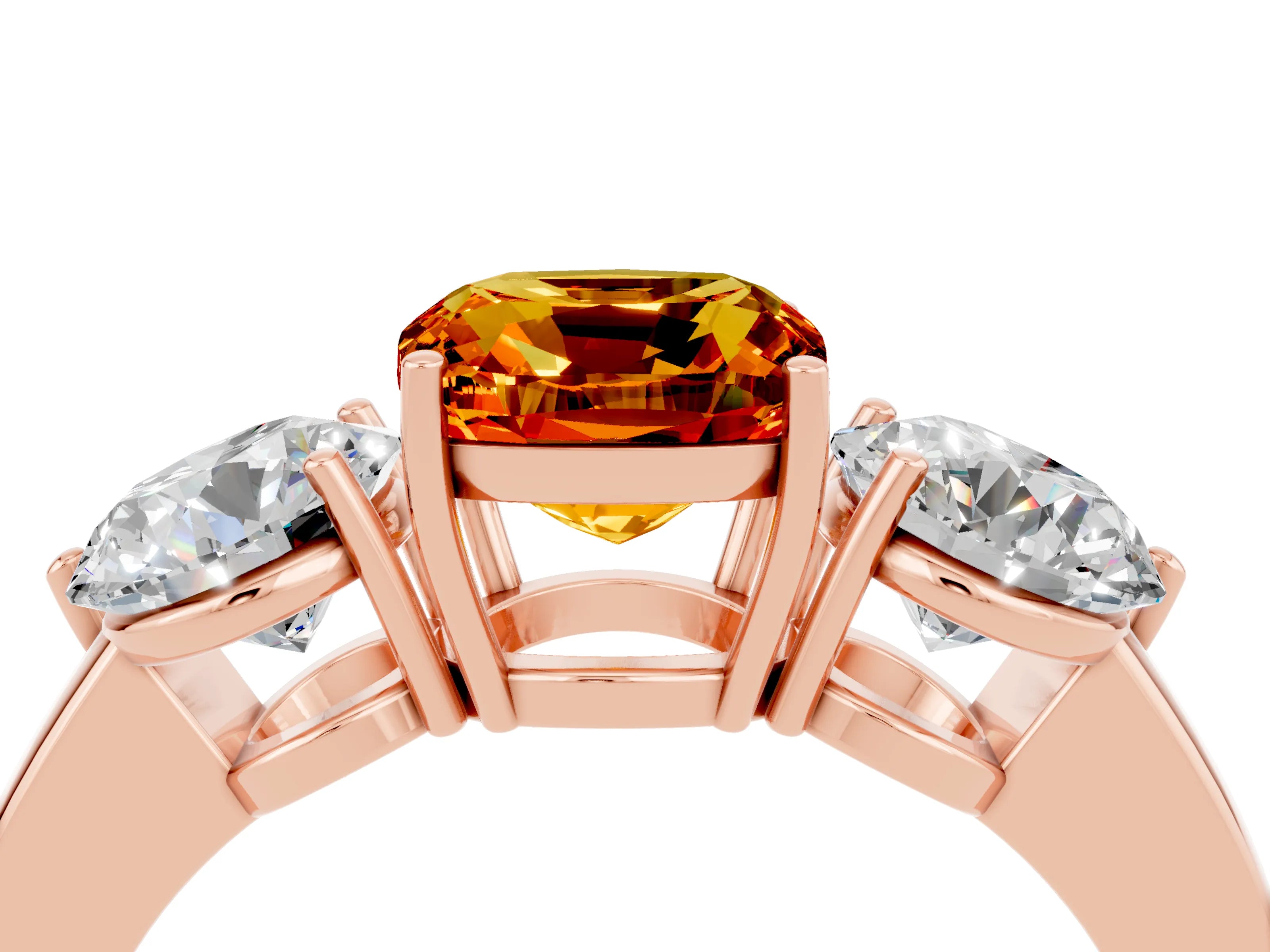Rose gold Cushion Cut Citrine Three-Stone Ring with Prong Setting and Classic Band_4