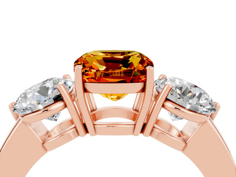 Rose gold Cushion Cut Citrine Three-Stone Ring with Prong Setting and Classic Band_4