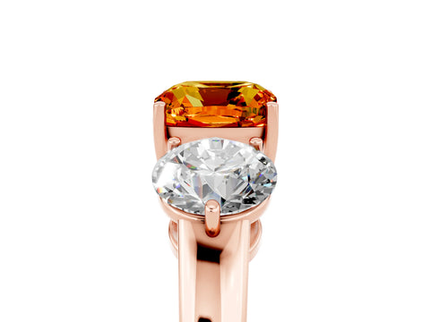 Rose gold Cushion Cut Citrine Three-Stone Ring with Prong Setting and Classic Band_5