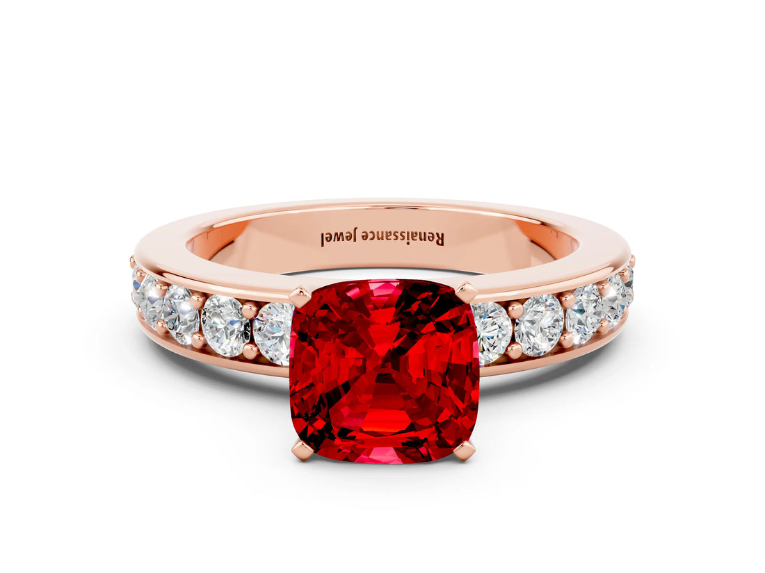 Rose gold Cushion Cut Cut Channel Set Diamond Engagement Ring with Four-Prong Setting
