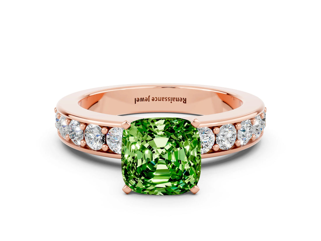 Rose gold Cushion Cut Cut Channel Set Diamond Engagement Ring with Four-Prong Setting