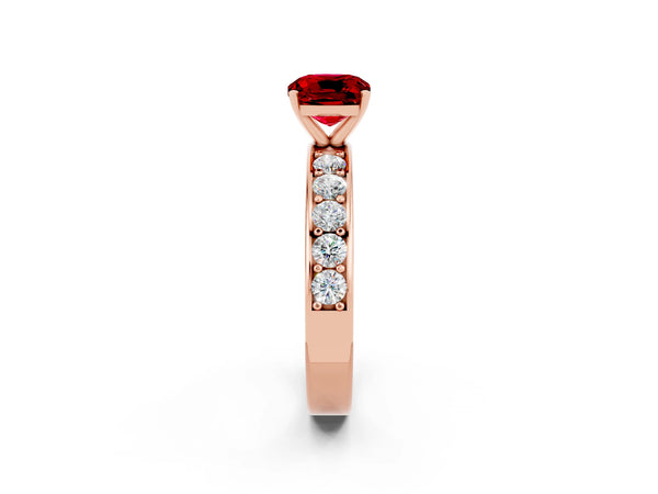 Rose gold Cushion Cut Ruby Engagement Ring with Channel Set Round  Band and Prong Setting