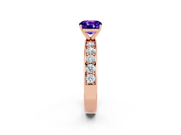 Rose gold Cushion Cut Tanzanite Engagement Ring with Channel Set Round  Band and Prong Setting