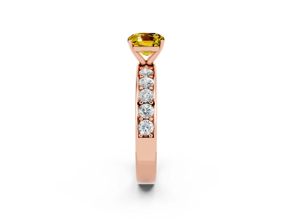 Rose gold Cushion Cut Yellow Sapphire Engagement Ring with Channel Set Round  Band and Prong Setting
