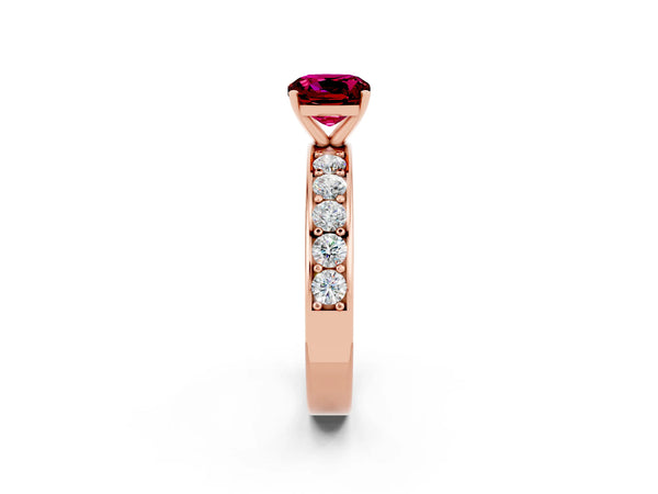 Rose gold Cushion Cut Garnet Engagement Ring with Channel Set Round  Band and Prong Setting