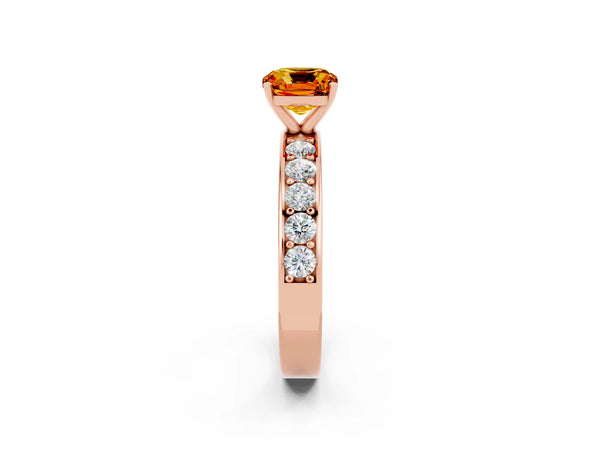 Rose gold Cushion Cut Citrine Engagement Ring with Channel Set Round  Band and Prong Setting