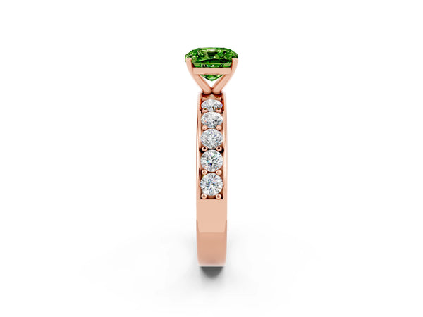 Rose gold Cushion Cut Peridot Engagement Ring with Channel Set Round  Band and Prong Setting