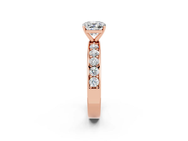 Rose gold Cushion Cut Moissanite Engagement Ring with Channel Set Round  Band and Prong Setting