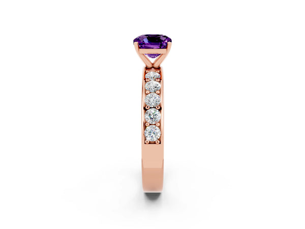 Rose gold Cushion Cut Amethyst Engagement Ring with Channel Set Round  Band and Prong Setting