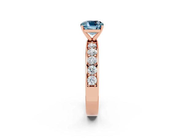 Rose gold Cushion Cut Aquamarine Engagement Ring with Channel Set Round  Band and Prong Setting