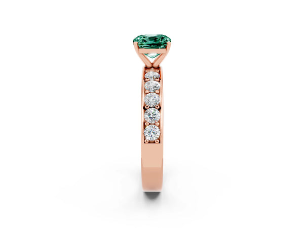 Rose gold Cushion Cut Green Sapphire Engagement Ring with Channel Set Round  Band and Prong Setting