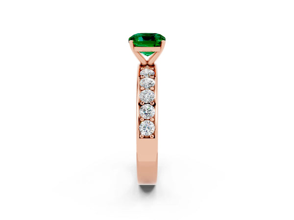 Rose gold Cushion Cut Emerald Engagement Ring with Channel Set Round  Band and Prong Setting