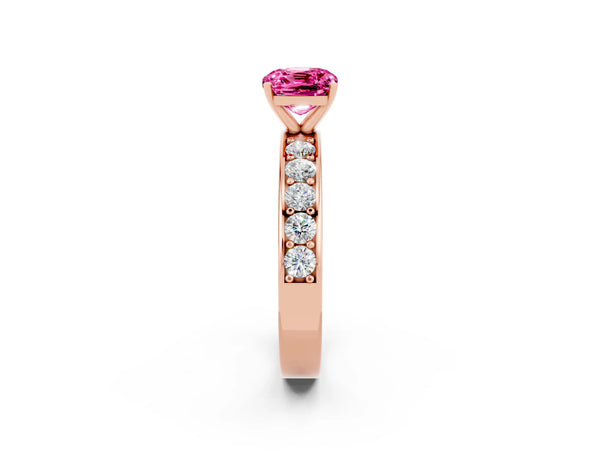 Rose gold Cushion Cut Pink Sapphire Engagement Ring with Channel Set Round  Band and Prong Setting
