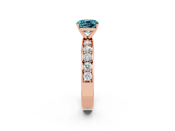 Rose gold Cushion Cut Blue Topaz Engagement Ring with Channel Set Round  Band and Prong Setting