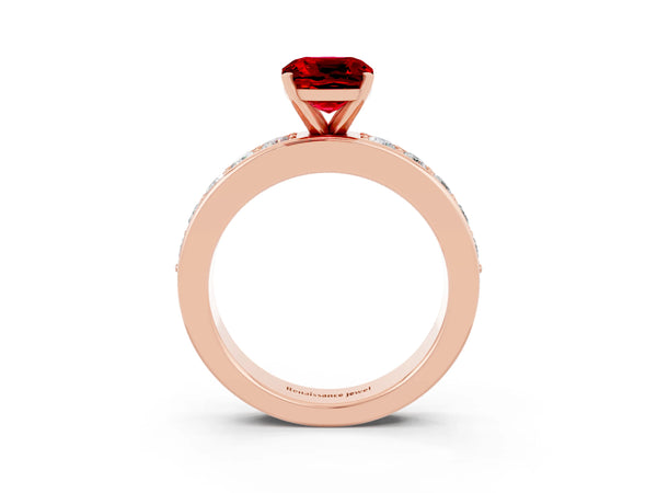 Rose gold Cushion Cut Ruby Engagement Ring with Channel Set Round  Band and Prong Setting