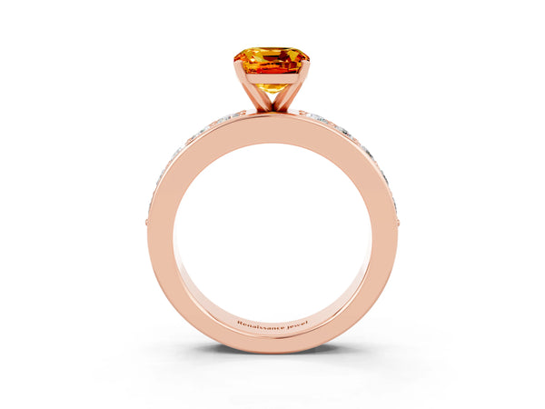 Rose gold Cushion Cut Citrine Engagement Ring with Channel Set Round  Band and Prong Setting