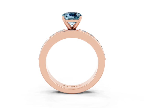 Rose gold Cushion Cut Aquamarine Engagement Ring with Channel Set Round  Band and Prong Setting
