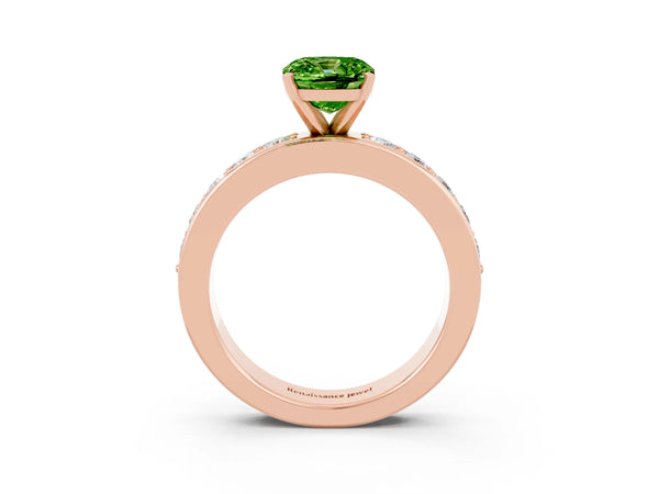 Rose gold Cushion Cut Peridot Engagement Ring with Channel Set Round  Band and Prong Setting